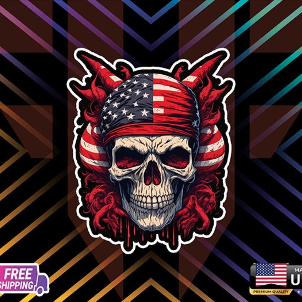 10 STICKERS AMERICAN SKELETON USA FLAG DECAL ETC LAMINATED 6YRESS+ FREE STICKER